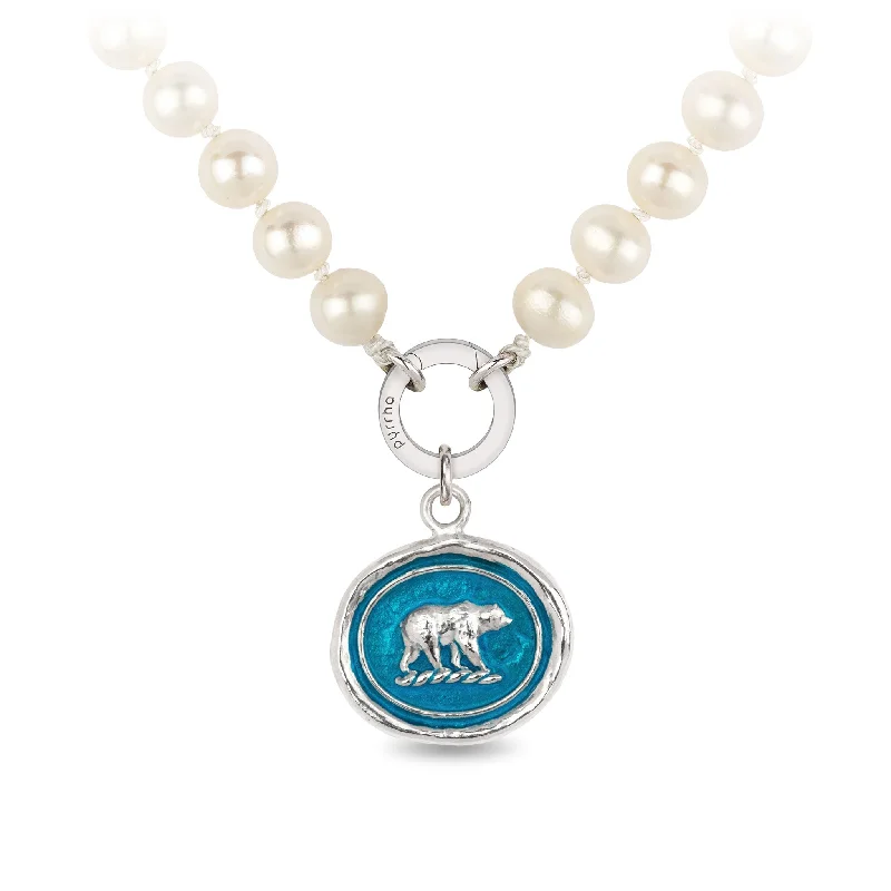 Mother Bear Knotted Freshwater Pearl Necklace - Capri Blue