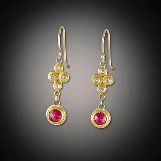 Raised Diamond Dots and Ruby Earrings