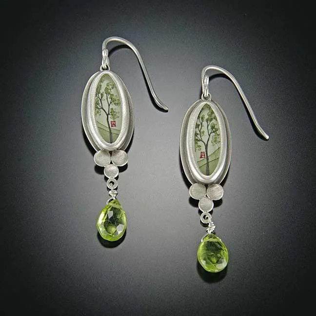 Spring Maple Earrings with Peridot Drop