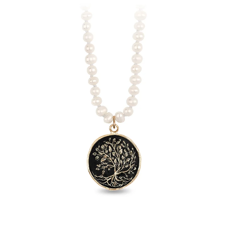 Tree of Life 14K Gold Talisman on Knotted Freshwater Pearl Necklace