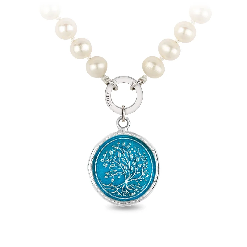 Tree of Life Knotted Freshwater Pearl Necklace - Capri Blue