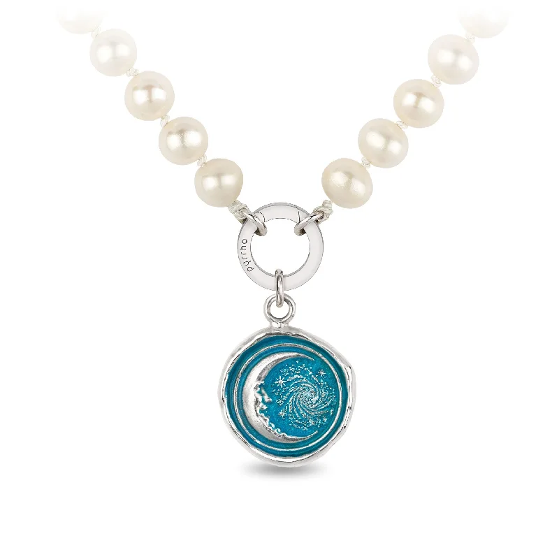 Trust the Universe Knotted Freshwater Pearl Necklace - Capri Blue