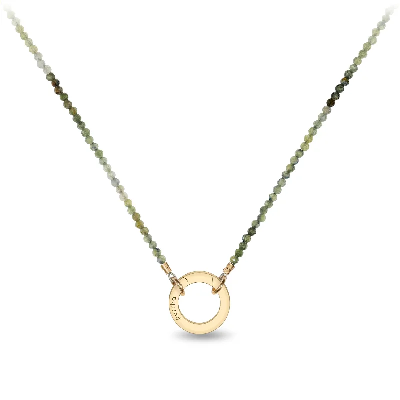 Variegated Green Sapphire 14K Gold Faceted Stone Choker with Talisman Clip