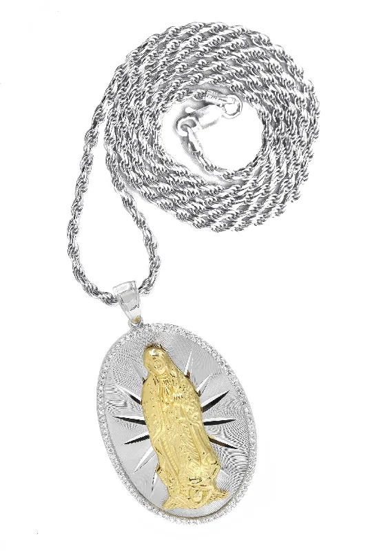 Silver Virgin Mary Necklace | 26 Grams