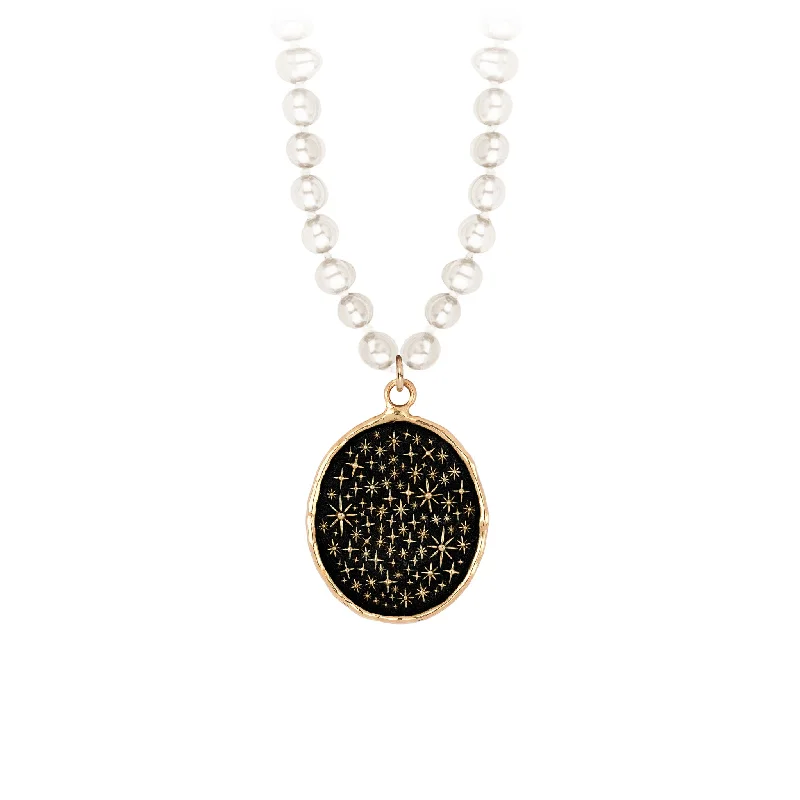 We Are Stardust 14K Gold Talisman on Knotted Freshwater Pearl Necklace