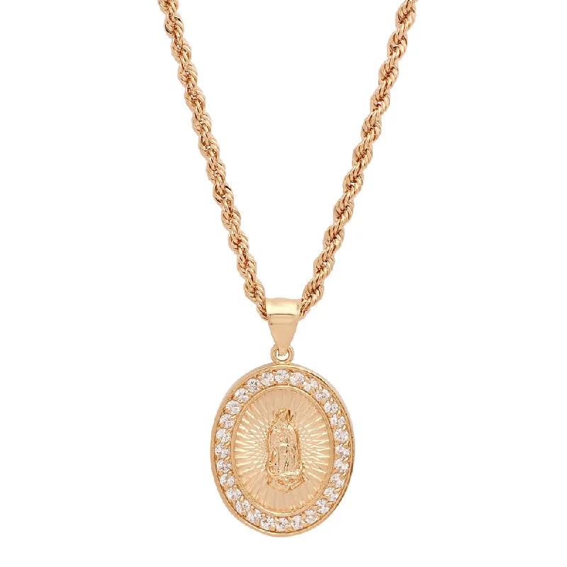 Yellow Gold Plated Oval Swiss Cut Crucifix Necklace