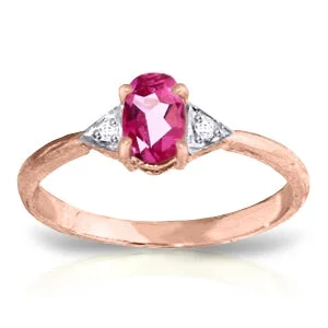 0.46 Carat 14K Solid Rose Gold Oval Pink Topaz Diamond Ring