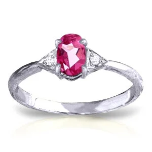 0.46 Carat 14K Solid White Gold World Won't Stop Pink Topaz Diamond Ring