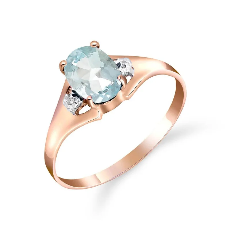 0.76 Carat 14K Solid Rose Gold Brilliance Aquamarine Diamond Ring