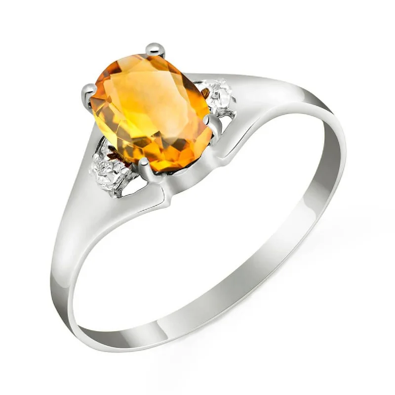 0.76 Carat 14K Solid White Gold Long To Stay Citrine Diamond Ring