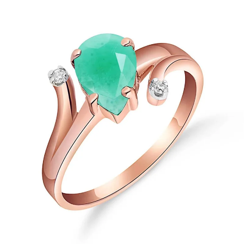 1.01 Carat 14K Solid Rose Gold Ring Diamond Emerald