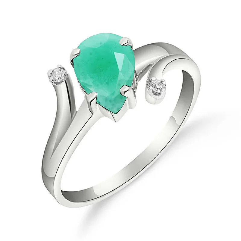 1.01 Carat 14K Solid White Gold Ring Diamond Emerald