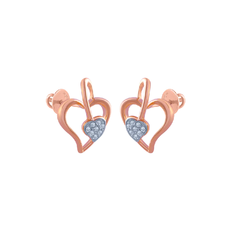 14k (585) Rose Gold And Diamond Stud Earrings For Women