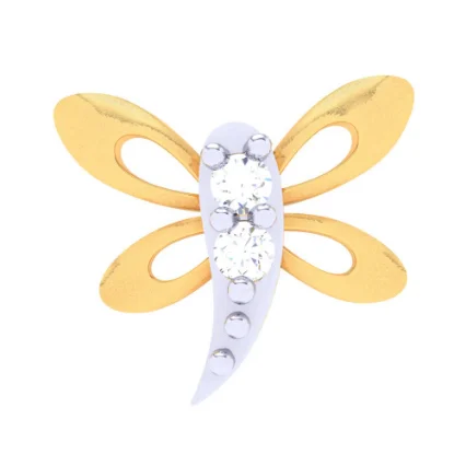 14KT Dragonfly Shaped Gold Nosepin With Three Diamonds From Online Exclusive Collection