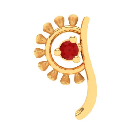 14KT Hand-fan Shaped Gold Nosepin With A Red Stone From Online Exclusive Collection