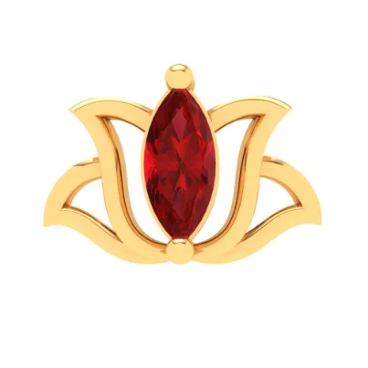 14KT Lotus Shaped Stud Gold Nosepin With A Red Stone From Online Exclusive Collection