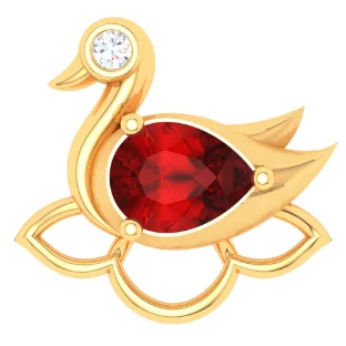 14KT Swan Shaped Stud Gold Nosepin With A Red And Yellow Stone From Online Exclusive Collection