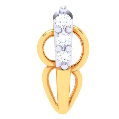 14KT Unique Shape Gold Nosepin With Three Stones From Online Exclusive Collection