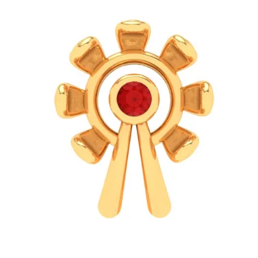 14KT Unique Shape Stud Gold Nosepin With A Red Stone From Online Exclusive Collection