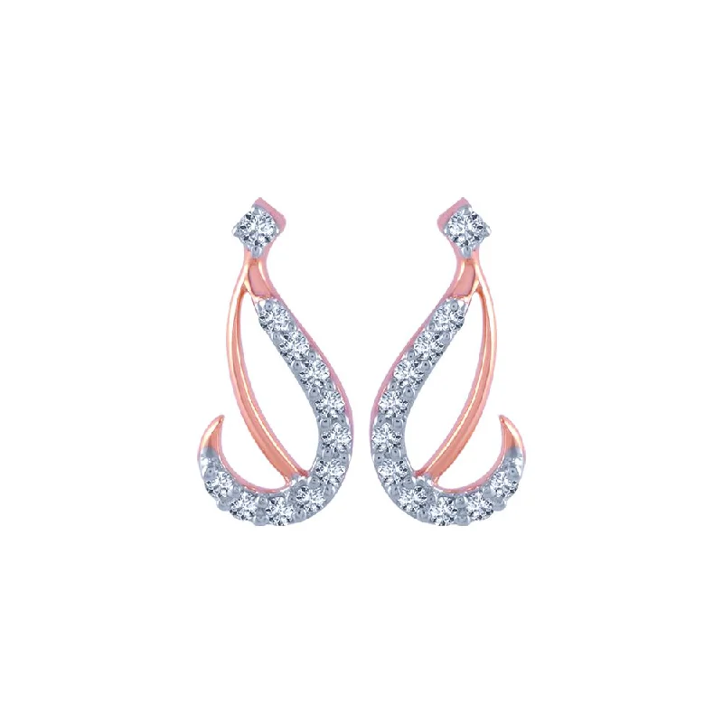 18k (750) Rose Gold And Diamond Stud Earrings For Women