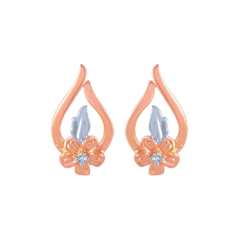 18k (750) Rose Gold And Diamond Stud Earrings For Women