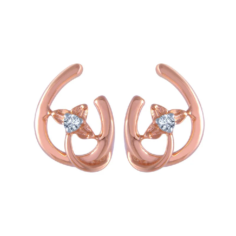 18k (750) Rose Gold And Diamond Stud Earrings For Women