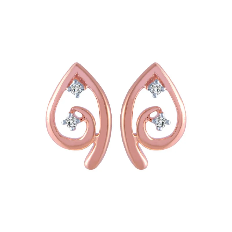 18k (750) Rose Gold And Diamond Stud Earrings For Women