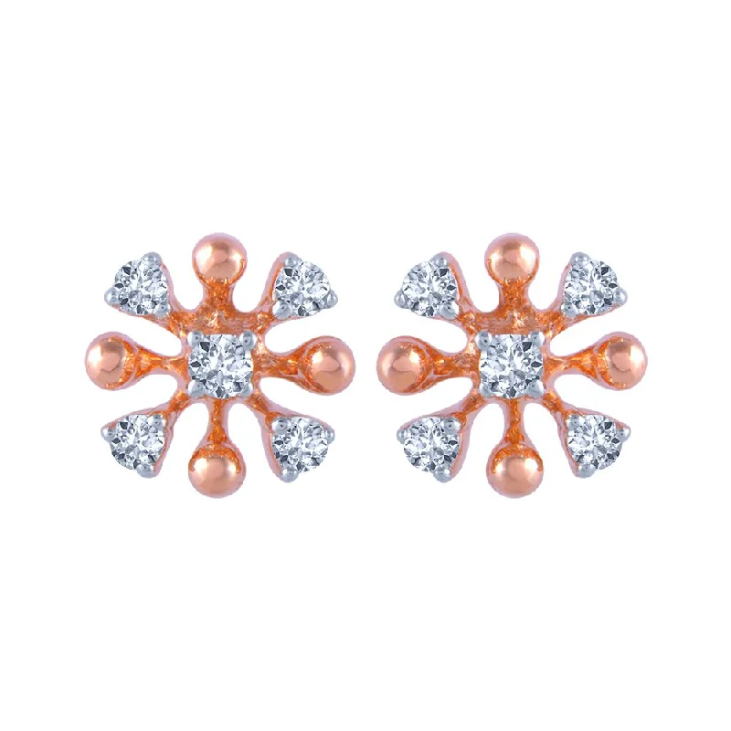 18k (750) Rose Gold And Diamond Stud Earrings For Women