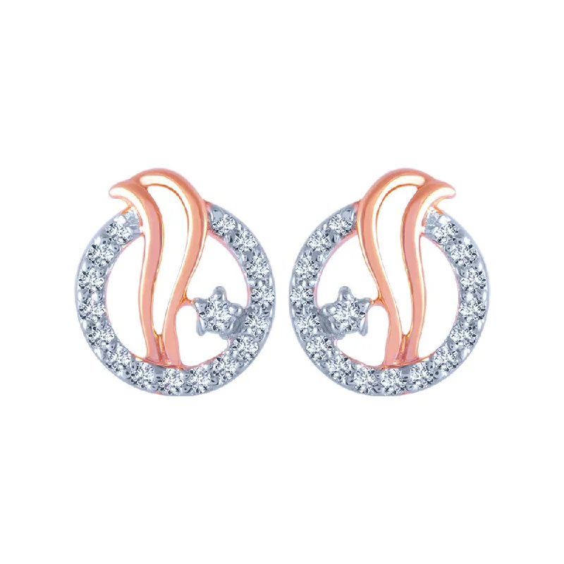 18k (750) Rose Gold And Diamond Stud Earrings For Women