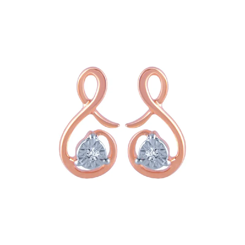 18k (750) Rose Gold And Diamond Stud Earrings For Women