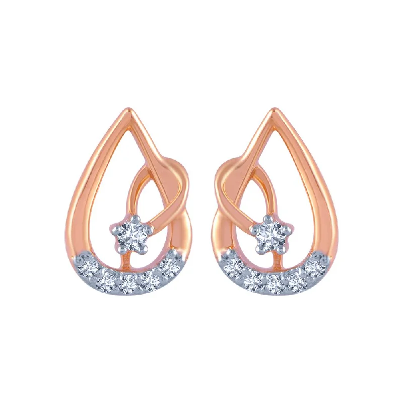 18k (750) Rose Gold And Diamond Stud Earrings For Women