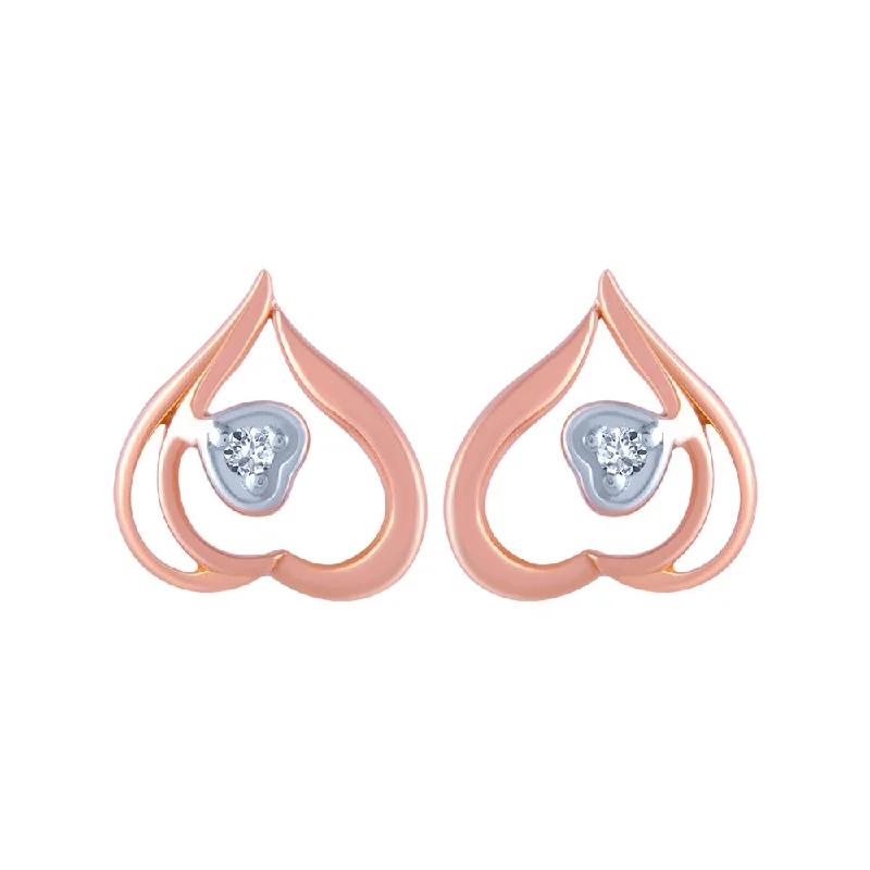 18k (750) Rose Gold And Diamond Stud Earrings For Women