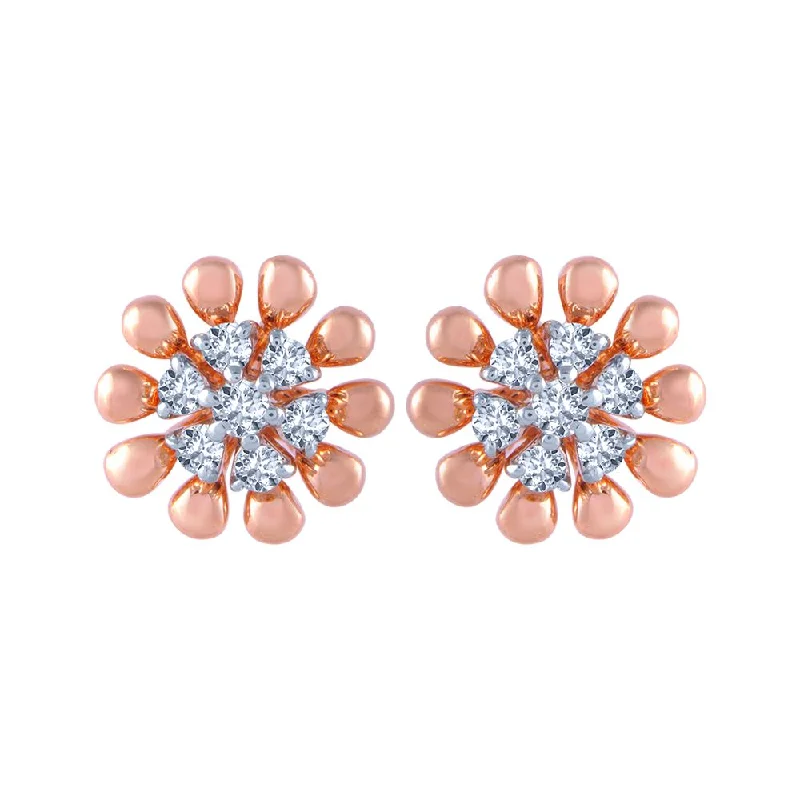 18k (750) Rose Gold And Diamond Stud Earrings For Women