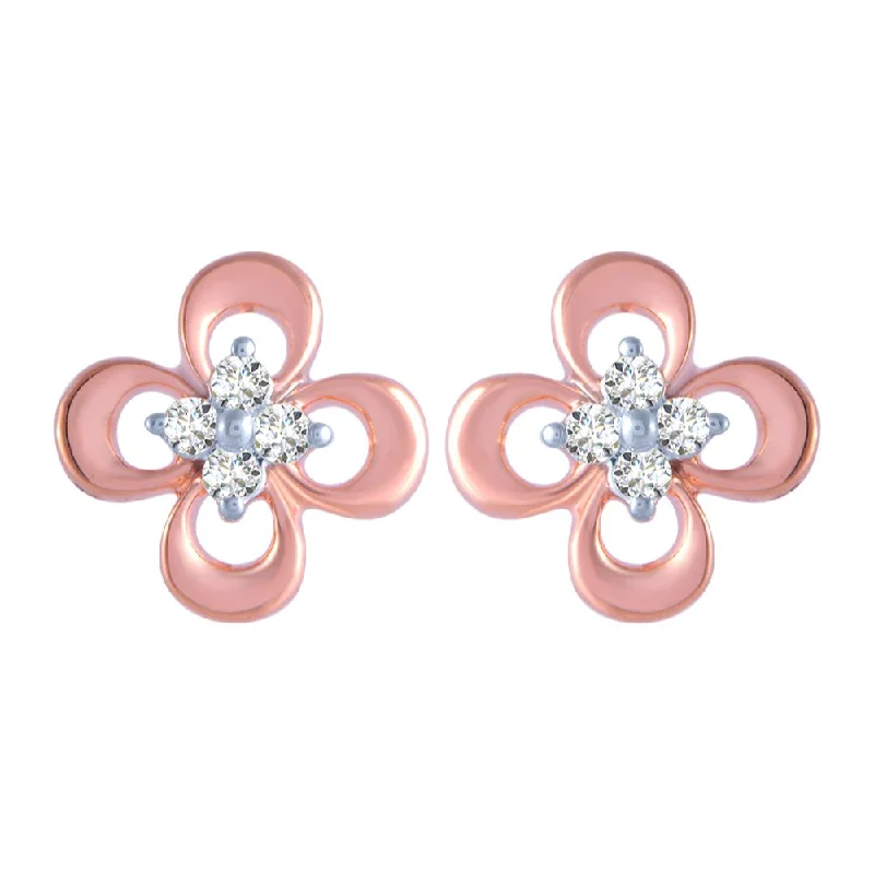 18k (750) Rose Gold And Diamond Stud Earrings For Women