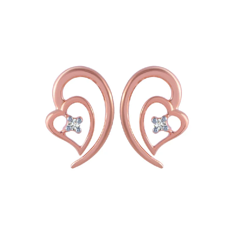 18k (750) Rose Gold And Diamond Stud Earrings For Women