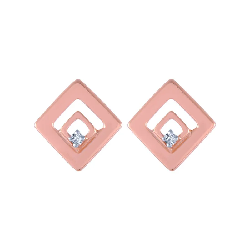 18k (750) Rose Gold And Diamond Stud Earrings For Women