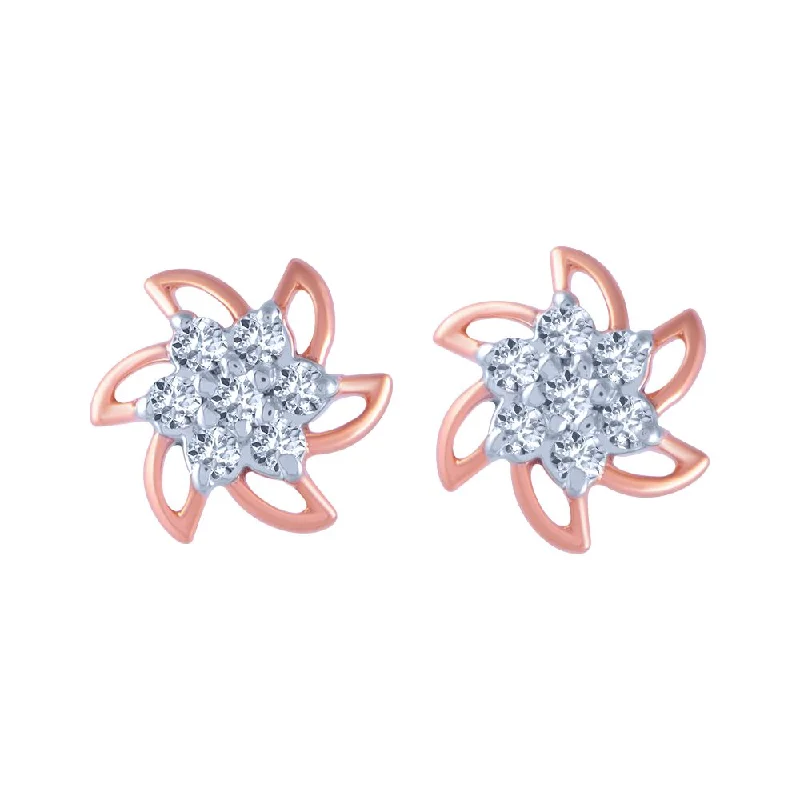 18k (750) Rose Gold And Diamond Stud Earrings For Women