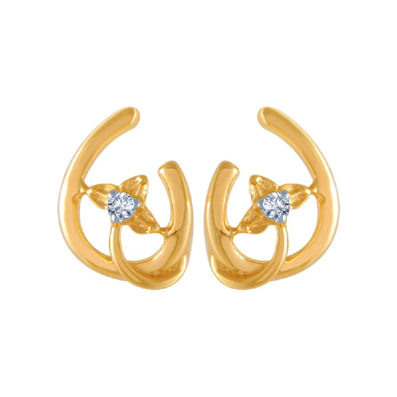 18k (750) Yellow Gold And Diamond Stud Earrings For Women