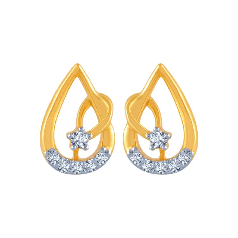 18k (750) Yellow Gold And Diamond Stud Earrings For Women