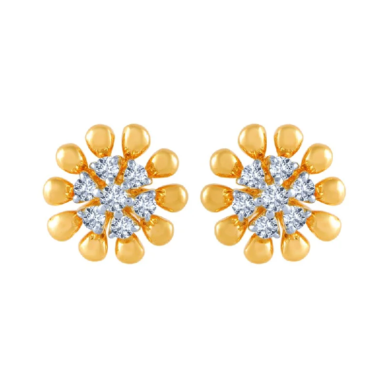 18k (750) Yellow Gold And Diamond Stud Earrings For Women