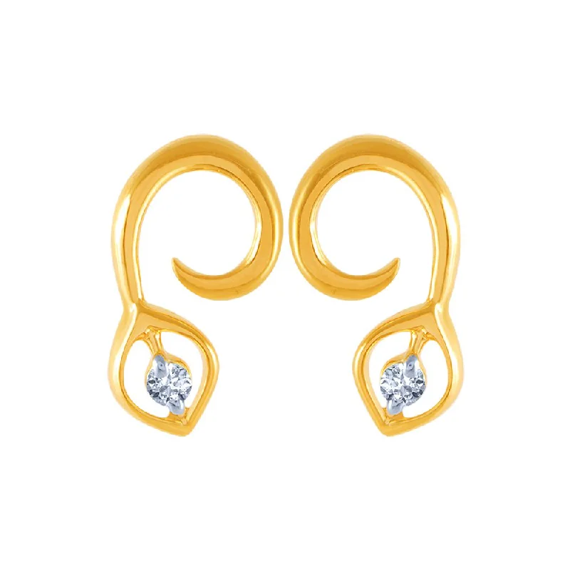 18k (750) Yellow Gold And Diamond Stud Earrings For Women