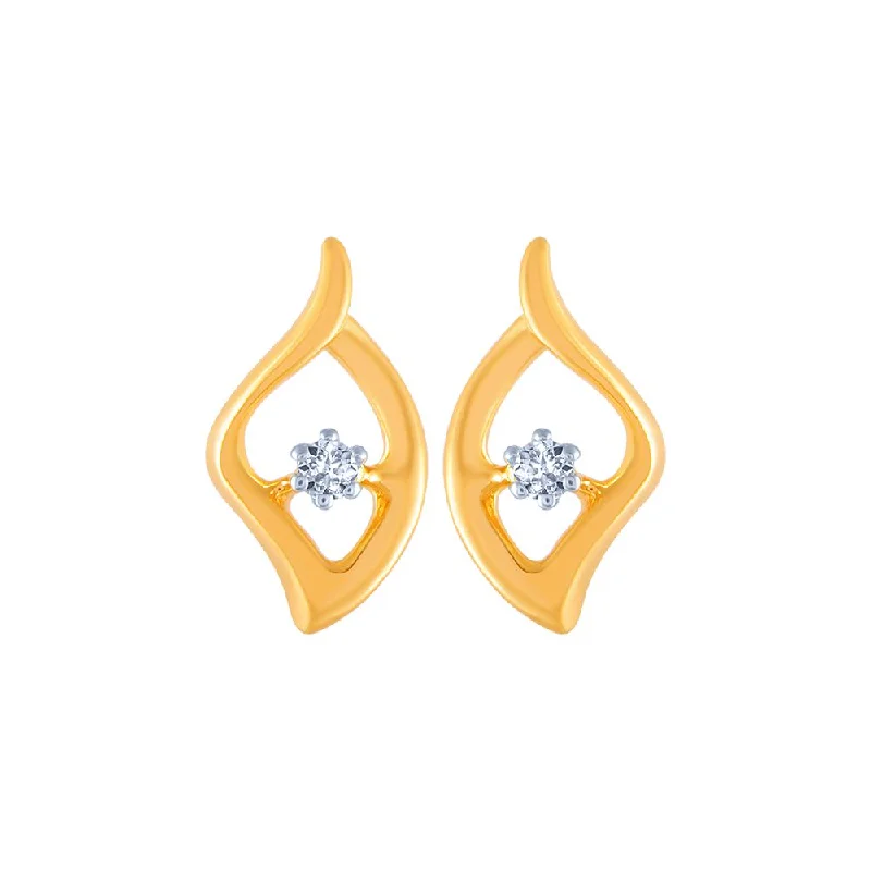 18k (750) Yellow Gold And Diamond Stud Earrings For Women