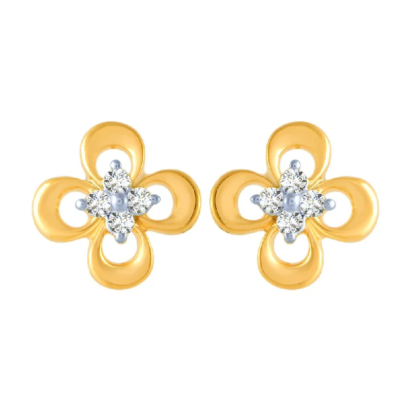 18k (750) Yellow Gold And Diamond Stud Earrings For Women