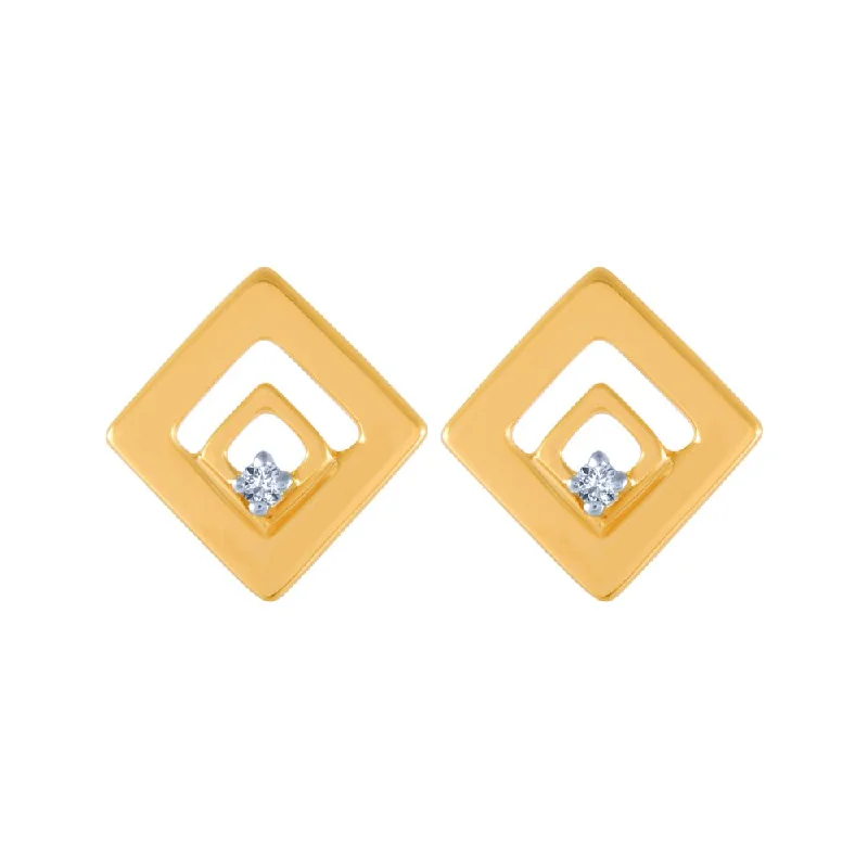 18k (750) Yellow Gold And Diamond Stud Earrings For Women