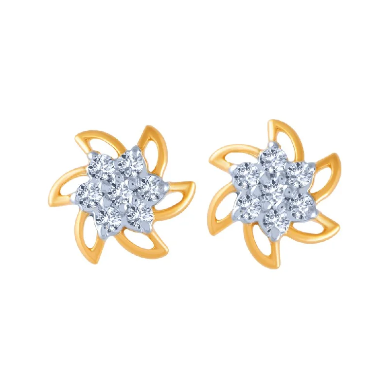 18k (750) Yellow Gold And Diamond Stud Earrings For Women