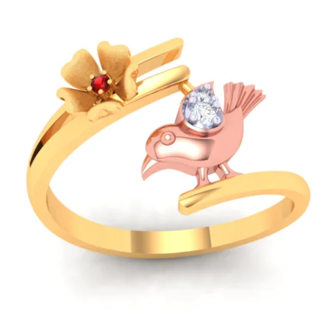 18k Beautiful Diamond Ring With A Yellow Gold Bird From P.c Chandra Jewellers