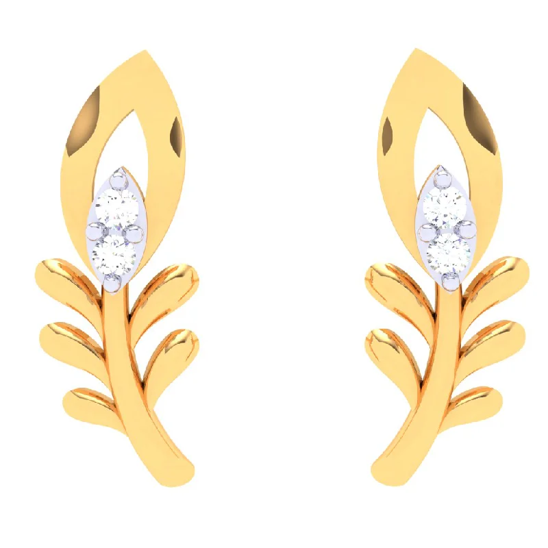 18k Unique Leafy Shape Diamond Stud Earring From\
diamond Collection