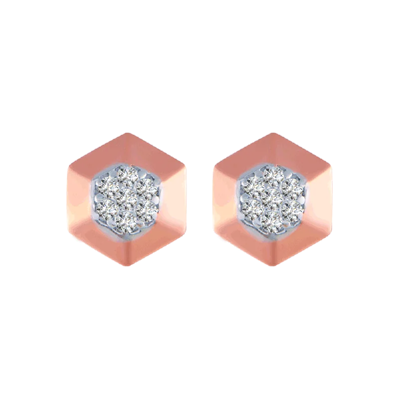 18KT (750) Rose Gold And Diamond Stud Earrings For Women