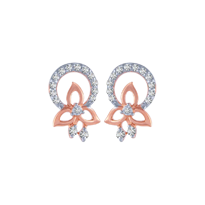 18KT (750) Rose Gold And Diamond Stud Earrings For Women