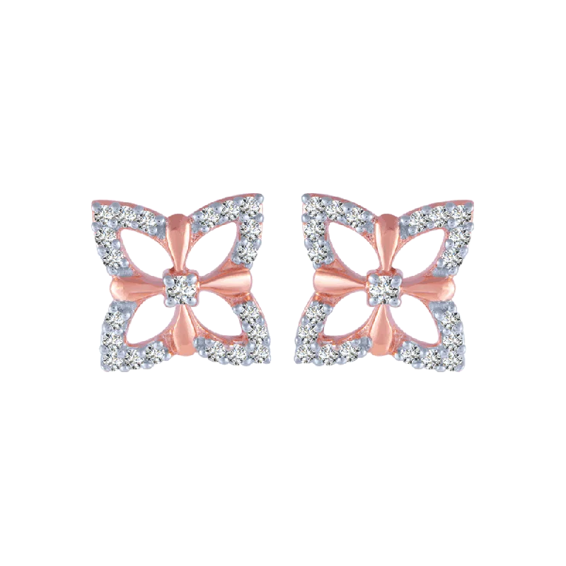 18KT (750) Rose Gold And Diamond Stud Earrings For Women